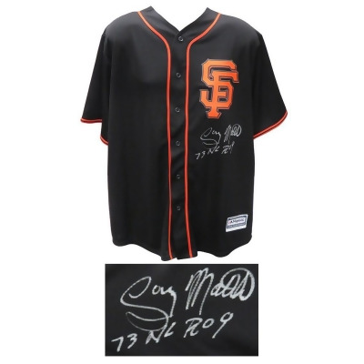 Schwartz Sports Memorabilia MATJRY110 MLB Gary Matthews Signed San Francisco Giants Black Majestic Replica Baseball Jersey with 73 NL ROY Inscription 