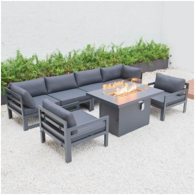 LeisureMod CSFARBL-7BL 24.8 x 113.62 x 60 in. Chelsea 7 Piece Patio Sectional & Fire Pit Table with Black Aluminum Cushions, Black 