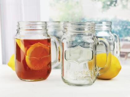 Mason Jar Glass Water Pitcher Set - with 4 Mason Jar Mugs and 1