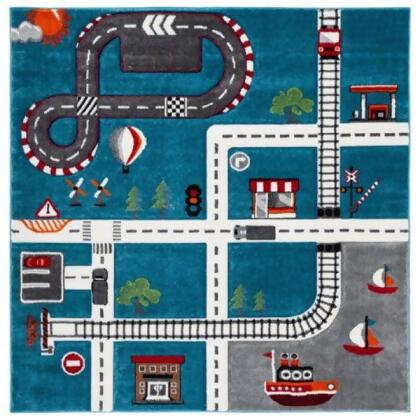 Safavieh CRK192K-5SQ 5 ft. 3 in. x 5 ft. 3 in. Carousel Kids 100 Square Rug, Turquoise & Ivory