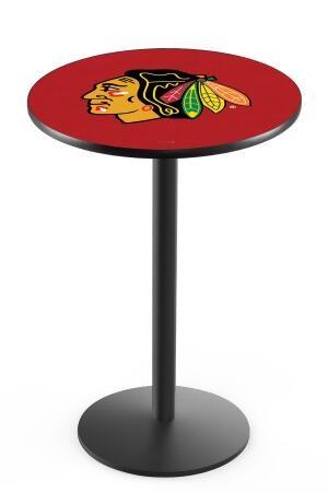 L214 Chicago Blackhawks (Red Background) 42" Tall - 30" Top Pub Table with Black Wrinkle Finish 