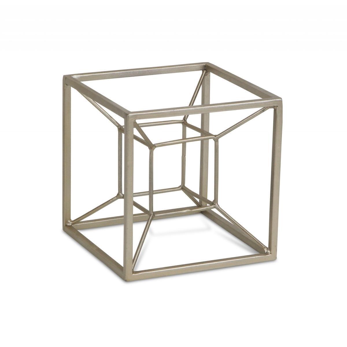 HomeRoots 399638 6 x 6 x 6 in. Champagne Metal 3D Cube Decorative Sculpture