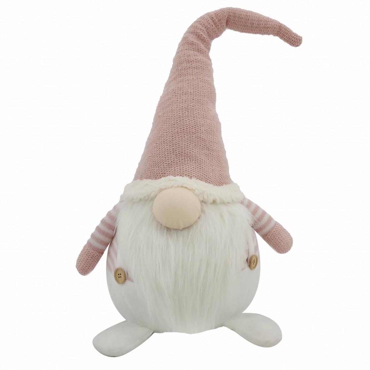 HomeRoots 399337 29.25 x 10.5 x 14 in. White & Pink Stripe Chubby Gnome