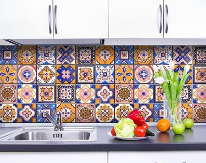 HomeRoots 400456 6 x 6 in. Blue Gold & Blush Mosaic Peel & Stick Removable Tiles 