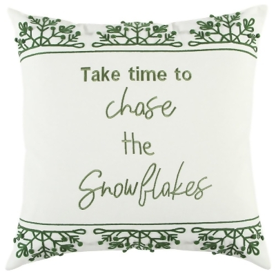 HomeRoots 402344 20 x 20 in. Chase the Snowflakes Green & White Decorative Throw Pillow 