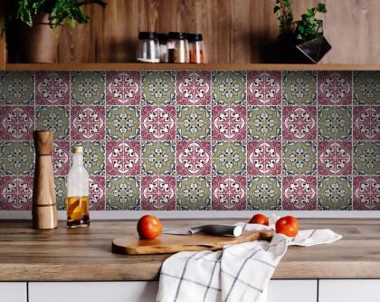 HomeRoots 400167 6 x 6 in. Vintage Cran & Green Peel & Stick Removable Tiles 
