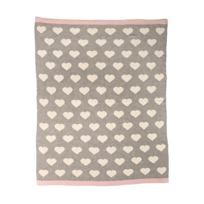 HomeRoots 383156 32 x 40 x 1 in. Gray & Ivory Hearts Knitted Baby Blanket 