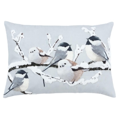 HomeRoots 402330 14 x 20 in. Gray Winter Birds Decorative Lumbar Throw Pillow 