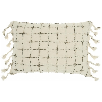 HomeRoots 386207 14 x 20 in. Brown & White Grid Detail Lumbar Pillow 