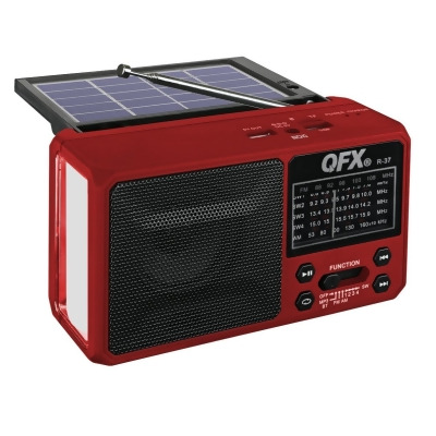 QFX R-37 RED Rechargeable Solar 6 Band Radio with Flashlight AM, FM & SW 1-4, Red 