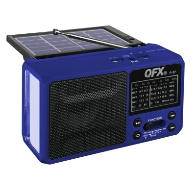 QFX R-37 BLU Rechargeable Solar 6 Band Radio with Flashlight AM, FM & SW 1-4, Blue 