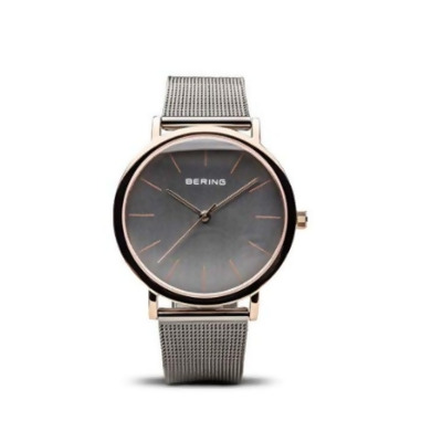 Bering 13436-369 Female Classic Polished Rose Gold Mesh Watch with Grey Dial 