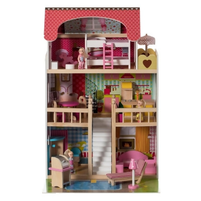 Gardenised QI004210 Wooden Doll House with Toys & Furniture Accessories with LED Light 