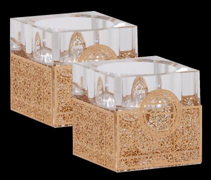 Schonfeld Collection 165702 2 x 2 in. Crystal & Cold Floral Tealight Candlesticks 