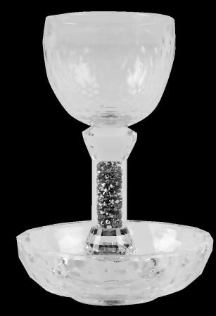Schonfeld Collection 15692 6 x 4.5 in. Crystal with Silver Stones Kiddush Cup & Tray 