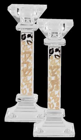 Schonfeld Collection 165581 7 in. Crystal Candlesticks with Gold Plate 