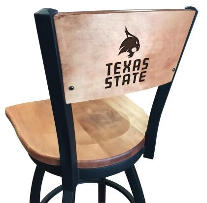 Holland Bar Stool L03825BWMedMplATexsStBlkVinyl 25 in. L038 - Black Wrinkle Texas State Swivel Bar Stool with Laser Engraved Back