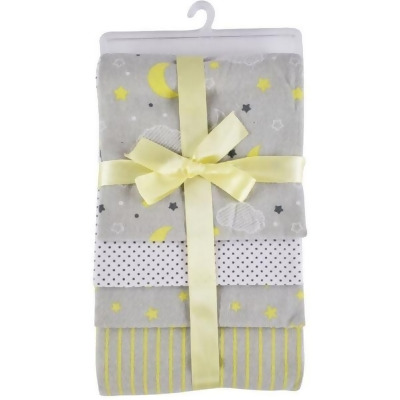 Bambini 3211Y 28 x 28 in. Flannel Receiving Blanket, Yellow & Grey - 4 per Pack 