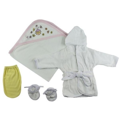 Bambini CS-0002 Girls Infant Robe, Hooded Towel & Washcloth Mitt, White & Pink - Newborn 