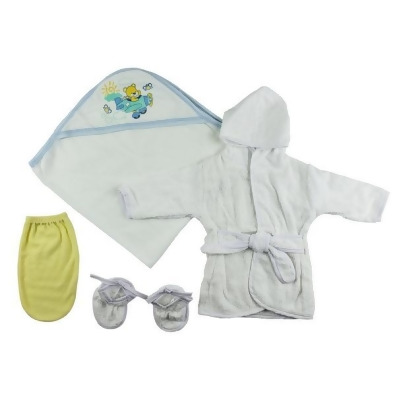 Bambini CS-0001 Boys Infant Robe, Hooded Towel & Washcloth Mitt, White & Blue - Newborn 