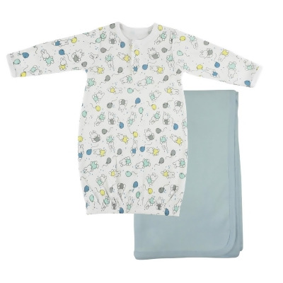 Bambini CS-0105 Print Infant Gown & Recieving Blanket, Blue - Newborn 