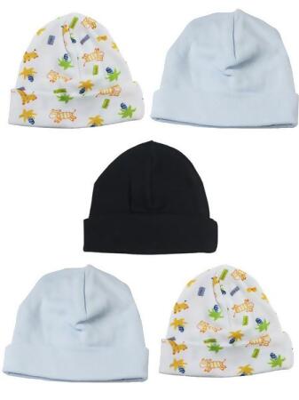 Bambini LS-0506 Boys Baby Caps - Blue, Black & Print - One Size - 5 per Pack