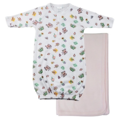 Bambini CS-0100 Print Infant Gown & Recieving Blanket, Pink - Newborn 