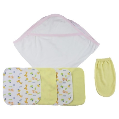Bambini CS-0007 Hooded Towel, Washcloths & Hand Washcloth Mitt, White & Pink - Newborn 