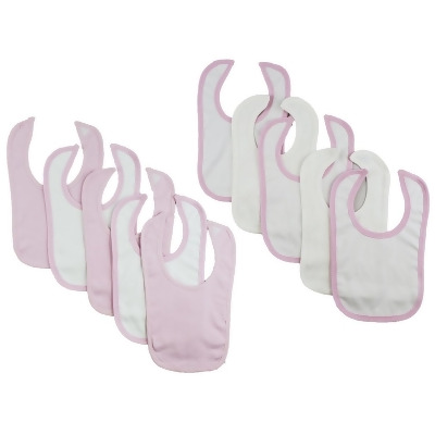 Bambini CS-0152 12.25 x 7.5 in. Baby Bibs, White & Pink - One Size - 10 per Pack 