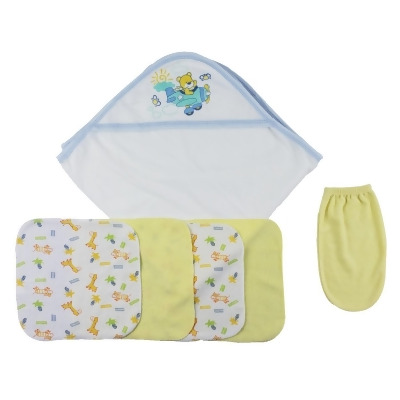 Bambini CS-0009 Hooded Towel, Washcloths & Hand Washcloth Mitt, White & Blue - Newborn 