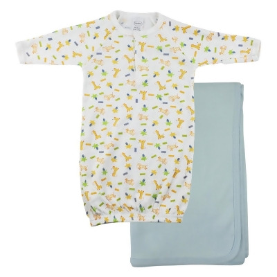 Bambini CS-0099 Print Infant Gown & Recieving Blanket, Blue - Newborn 