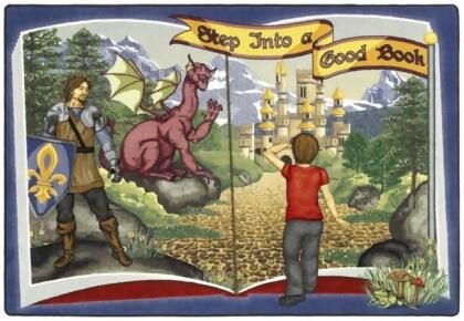 Joy Carpets 1567B Step Into A Good Book 3 ft.10 in. x 5 ft.4 in. WearOn Nylon Machine Tufted- Cut Pile Educational Rug 