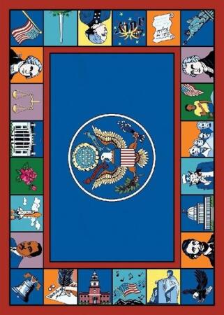 Joy Carpets 1450E Symbols of America 7 ft.7 in. Round WearOn Nylon Machine Tufted- Cut Pile Educational Rug