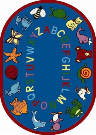 Joy Carpets 1449DD-01 ABC Animals Blue 7 ft.8 in. x 10 ft.9 in. Oval WearOn Nylon Machine Tufted- Cut Pile Educational Rug 