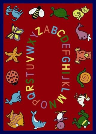 Joy Carpets 1449C-02 ABC Animals Red 5 ft.4 in. x 7 ft.8 in. WearOn Nylon Machine Tufted- Cut Pile Educational Rug 