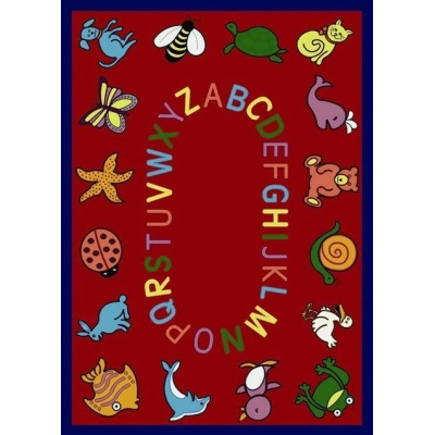 Joy Carpets 1449D-02 ABC Animals Red 7 ft.8 in. x 10 ft.9 in. WearOn Nylon Machine Tufted- Cut Pile Educational Rug 