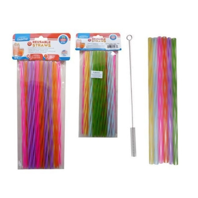 FamilyMaid 15076 9 in. Straw with Brush & Reusable Bag, Assorted Color - 24 Piece 