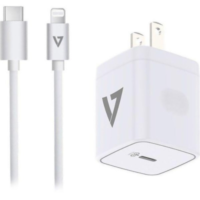 V7 Mobility Accessories ACUSBC20WPD-BDL-1N 1 m 20 watts USB-C Pd AC Wall Charger Bundle with Lightning Cable for Iphone & Ipad, White 