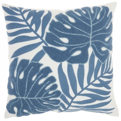 Homeroots 386249 18 x 18 in. Tropical Leaves Throw Pillow, Blue & Ivory 