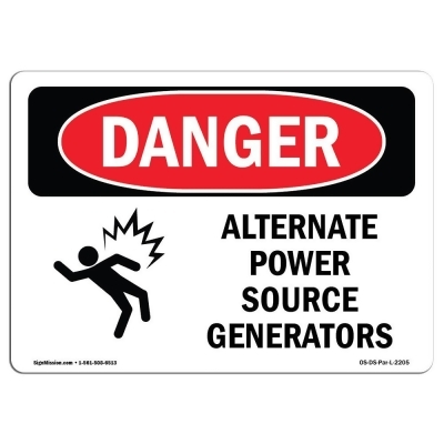 SignMission OS-DS-D-710-L-2205 OSHA Danger Sign - Alternate Power Source Generators 
