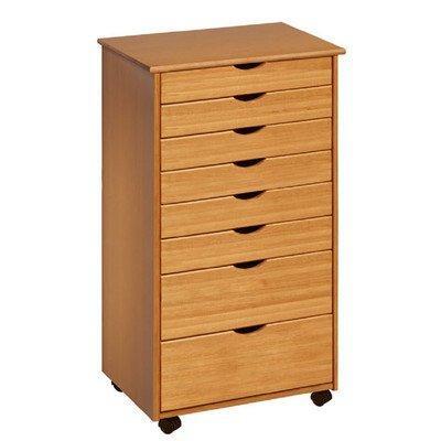 Adeptus Solid Wood 76154 6+2 Drawer Wide Roll Cart - Med Pine 