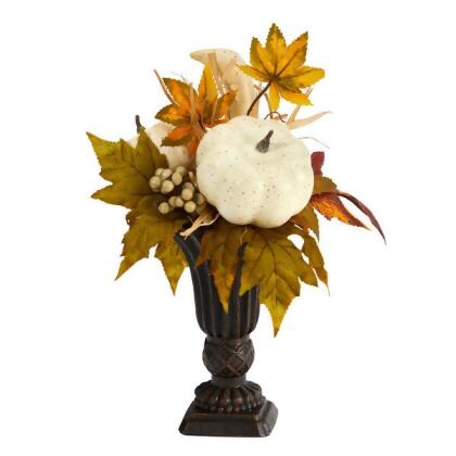 NearlyNatural A1779 13 in. Fall Pumpkin & Berries Artificial Autumn Arrangement in Decorative Urn 