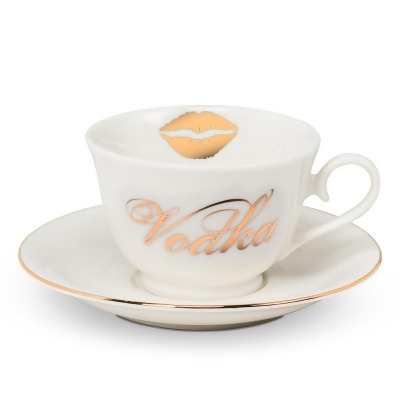Abbott Collections AB-27-SIN-VODKA 3 in. Vodka Cup & Saucer, White & Gold 