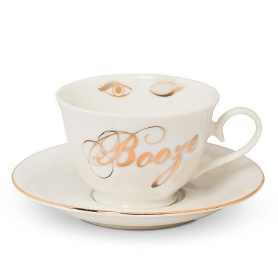 Abbott Collections AB-27-SIN-BOOZE 3 in. Booze Cup & Saucer, White & Gold 