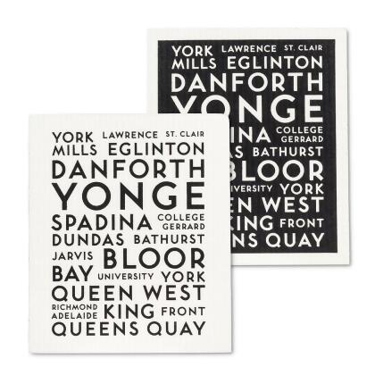 Abbott Collections AB-1384-YYZ-ASD 6.5 x 8 in. Toronto Streets Dishcloths, Ivory & Black - Set of 2 