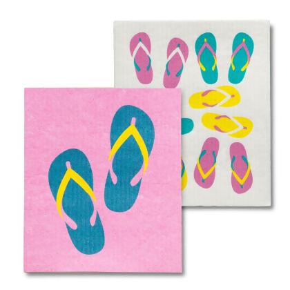 Abbott Collections AB-84-ASD-AB-89 6.5 x 8 in. Flip Flops Dishcloths, Ivory & Pink - Set of 2 