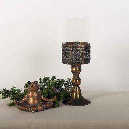 Forpost FP-DAF-077 Antique Gold Engraved Metal Pattern with Glass Candle Holder 