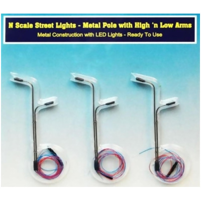 Rock Island Hobby RIH013103 N Scale Double Pole Street Lights with Two High-Low Arms 