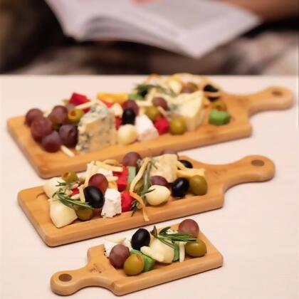 Wilmax WL-555058 Bamboo Tray Set for Your Favorite O-dourves or Amuse Bouche - 3 Piece 