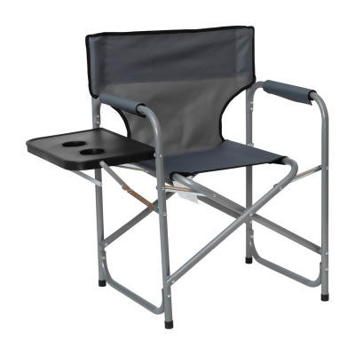 Flash Furniture JJ-CC305-GY-GG Portable Indoor & Outdoor Steel Framed Sports, Folding Gray Directors Camping Chair with Side Table & Cup Holder 